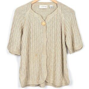 Lisa Nichols Vintage Cream Basket Weave Knit Cardigan Sweater XL